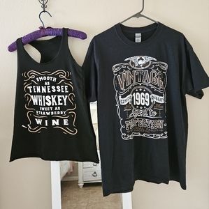 2 shirts  Whiskey Wine print